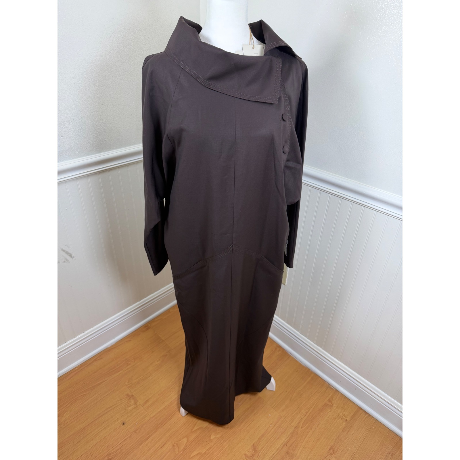 Envelope 1976 Brown Asymmetrical Neckline Maxi Dress Long Sleeve Eu 36/Us S Nwt